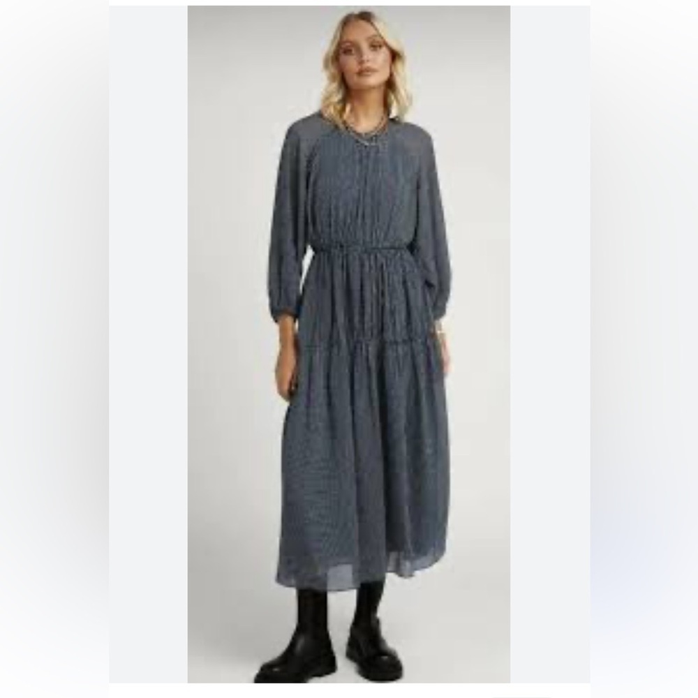 oak + fort prairie dress dot midi dress long sleeve size xs oversized sage